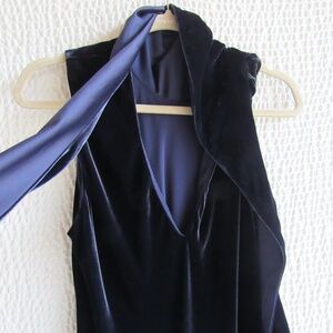 Luxurious Velvet Top L Tie Neck Solid Lafayette 148 New York Solid Blue Low Back